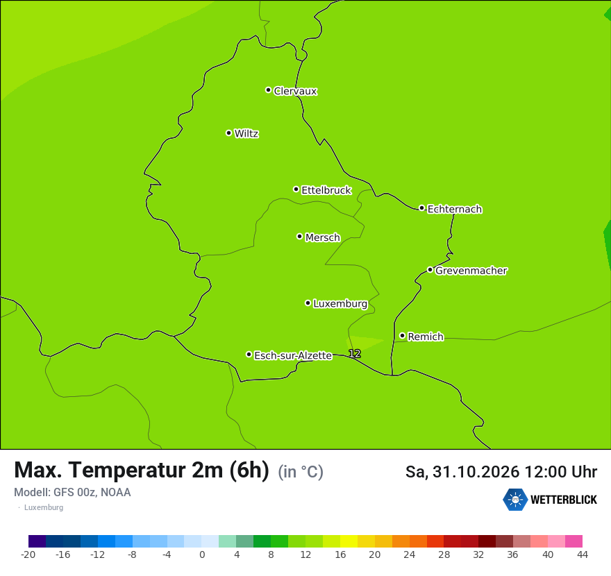 Modellkarte GFS – tmax6h – luxemburg