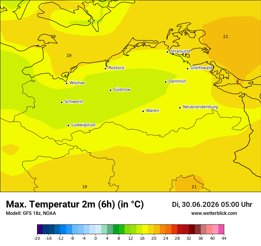Modellkarte GFS – tmax6h – mv
