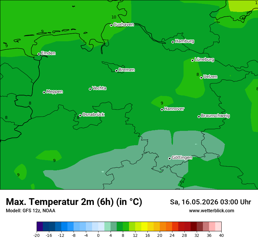Modellkarte GFS – tmax6h – ni