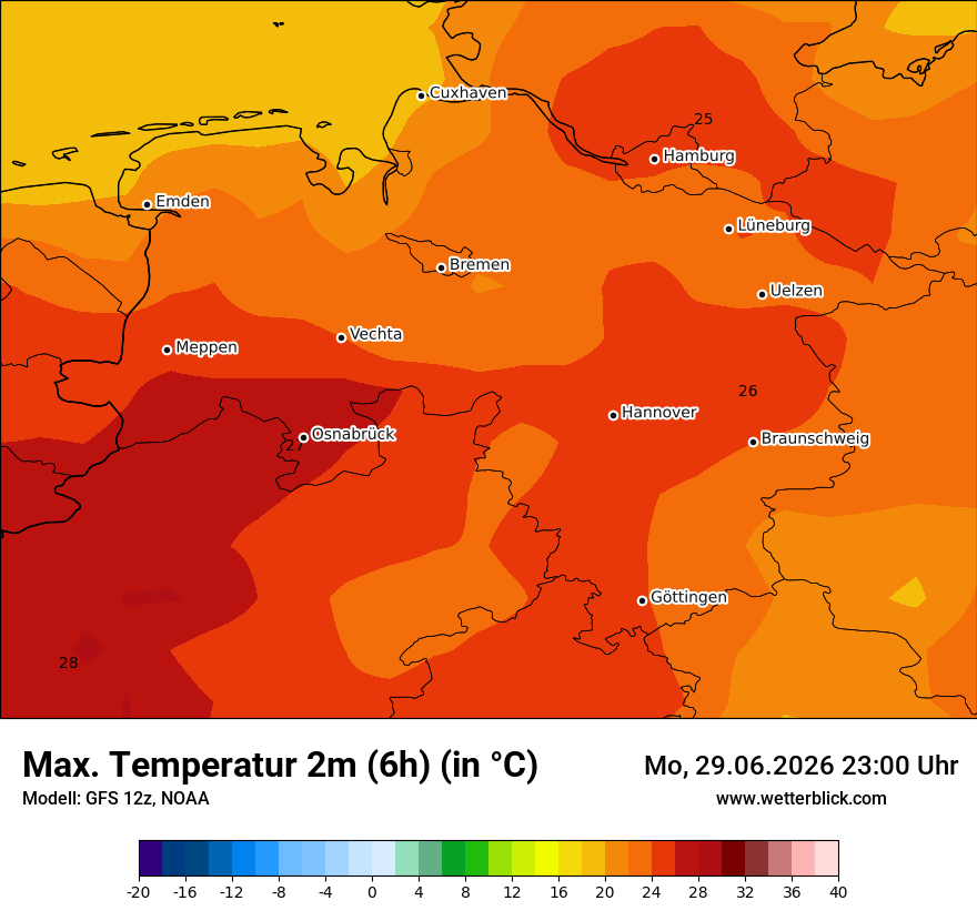Modellkarte GFS – tmax6h – ni