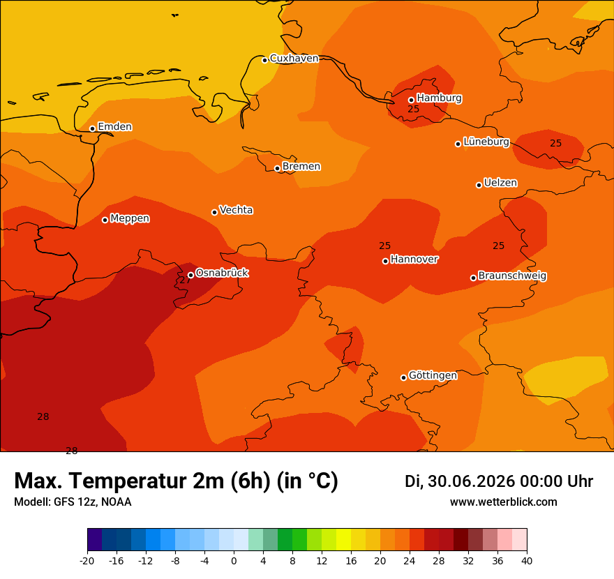 Modellkarte GFS – tmax6h – ni