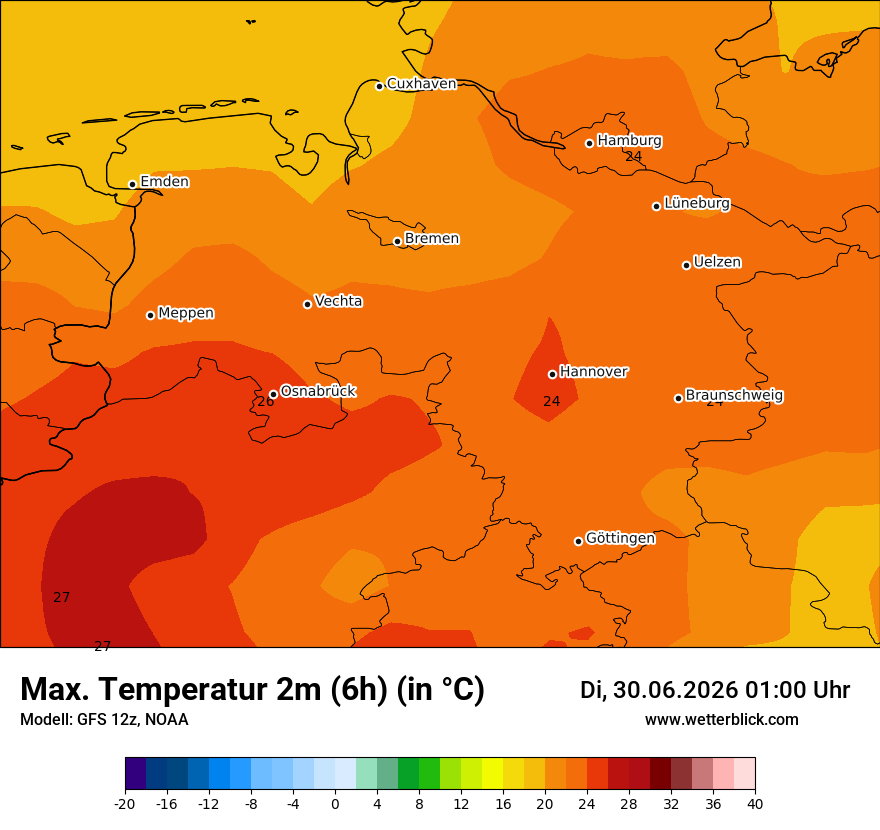 Modellkarte GFS – tmax6h – ni