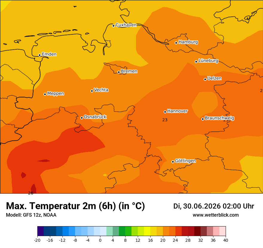 Modellkarte GFS – tmax6h – ni