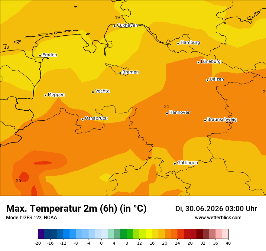 Modellkarte GFS – tmax6h – ni