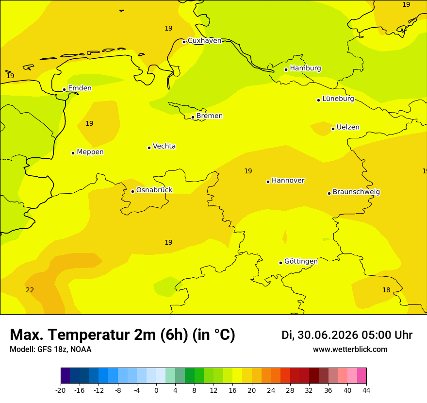 Modellkarte GFS – tmax6h – ni