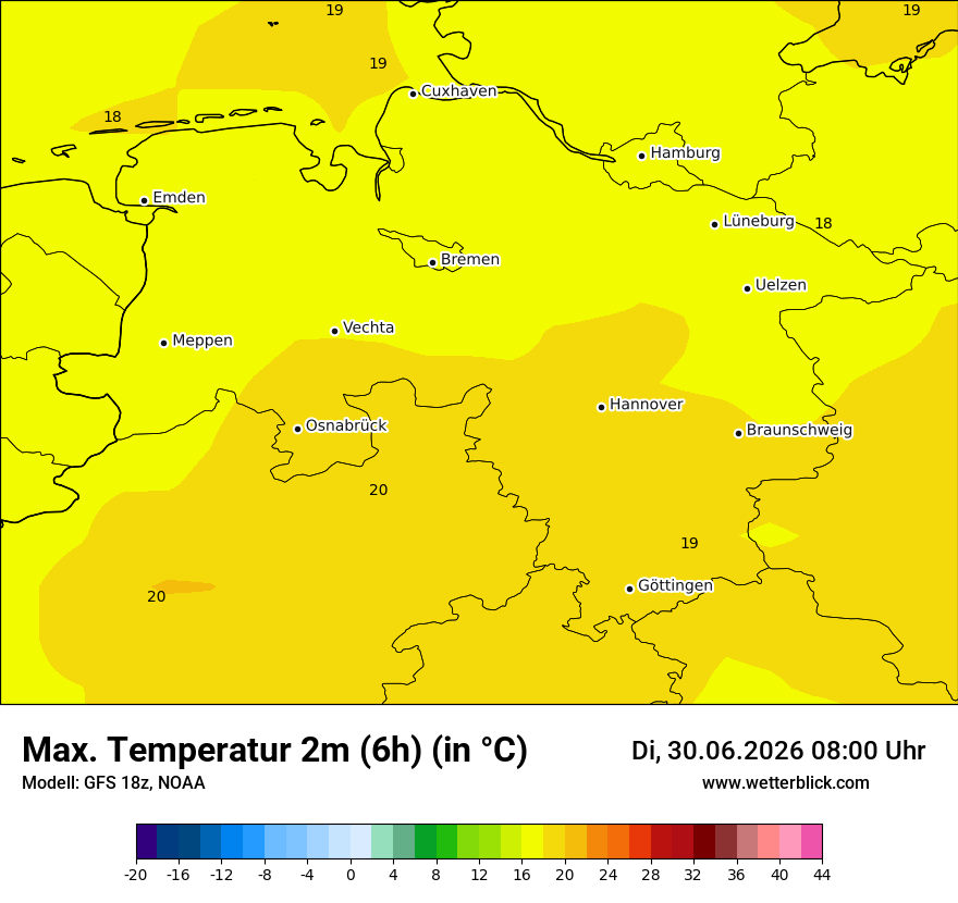Modellkarte GFS – tmax6h – ni