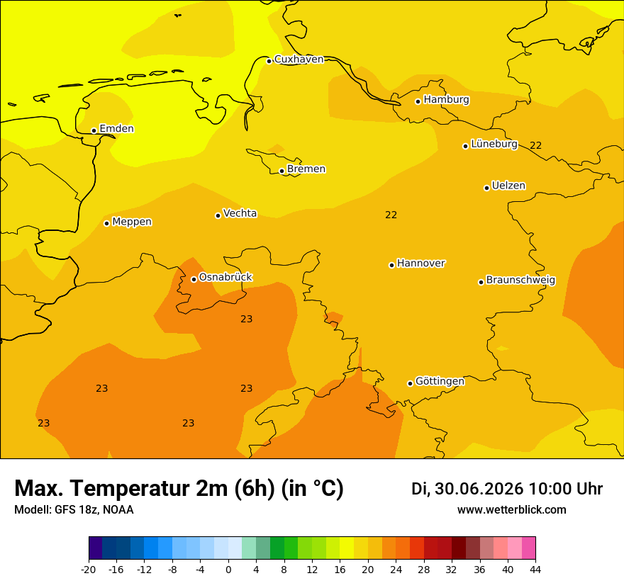 Modellkarte GFS – tmax6h – ni