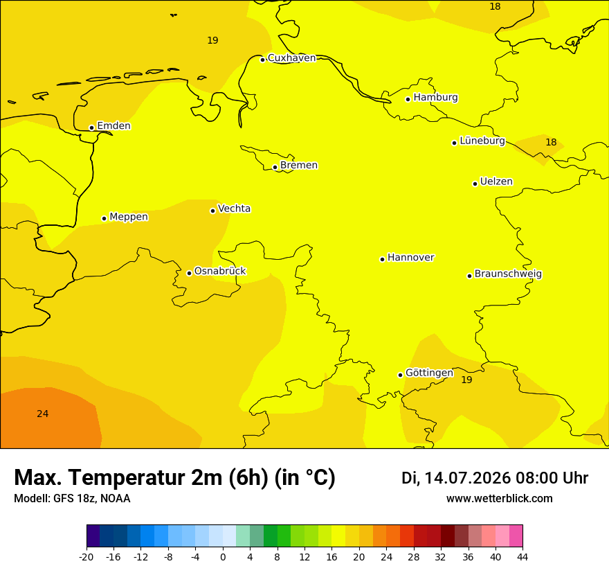 Modellkarte GFS – tmax6h – ni