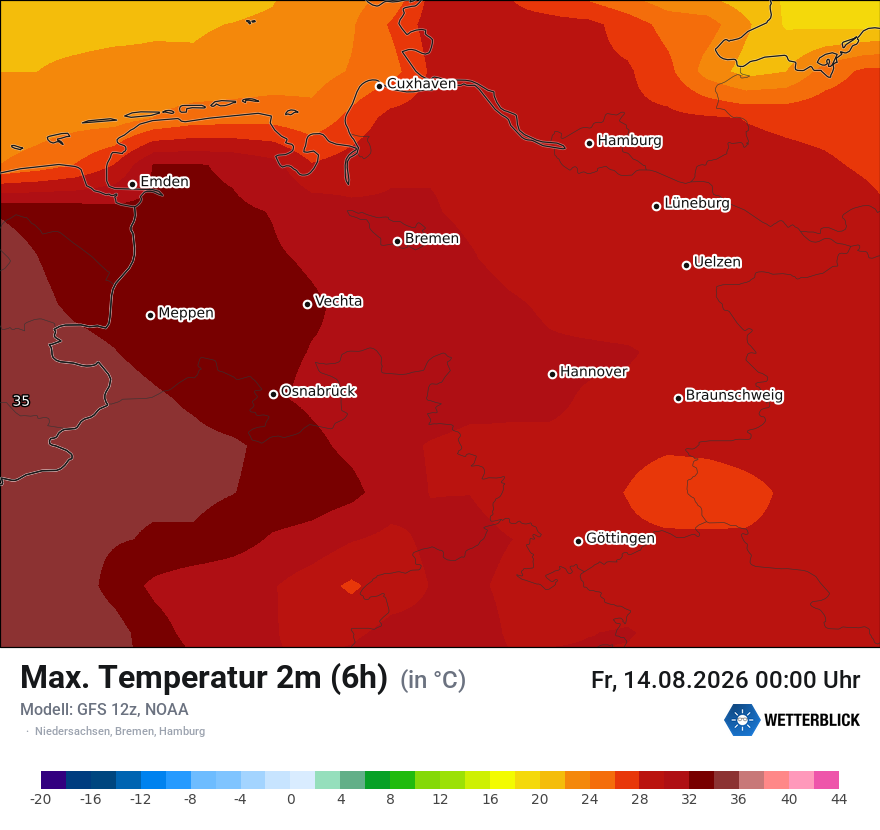 Modellkarte GFS – tmax6h – ni