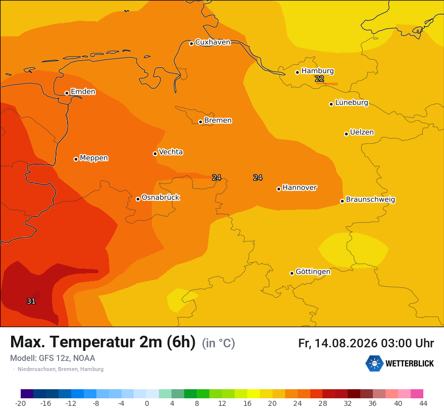 Modellkarte GFS – tmax6h – ni