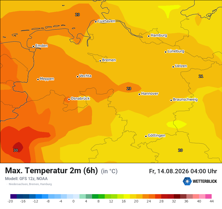Modellkarte GFS – tmax6h – ni