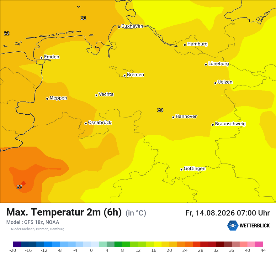 Modellkarte GFS – tmax6h – ni