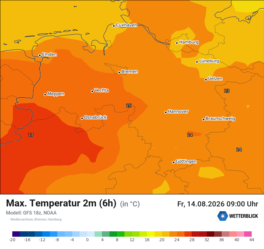 Modellkarte GFS – tmax6h – ni