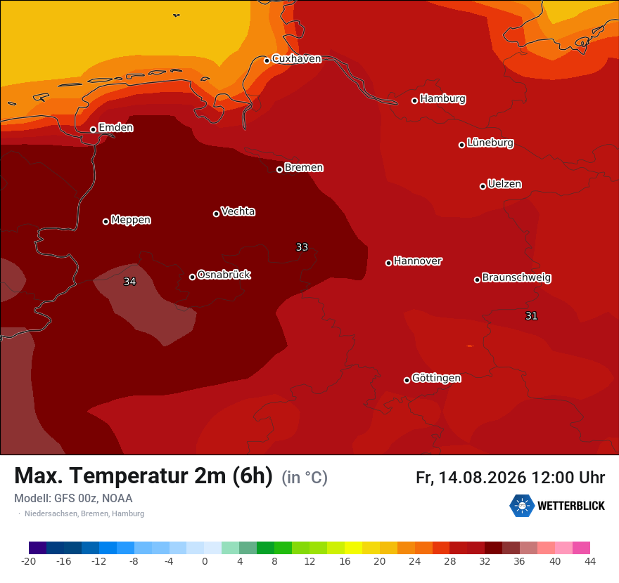 Modellkarte GFS – tmax6h – ni