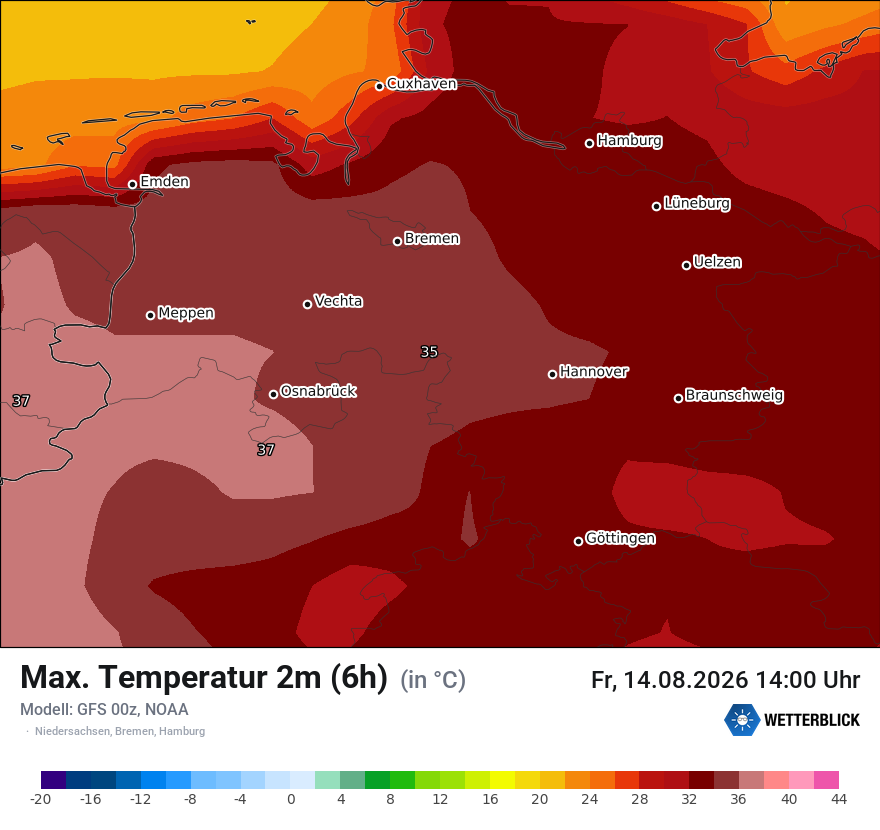 Modellkarte GFS – tmax6h – ni