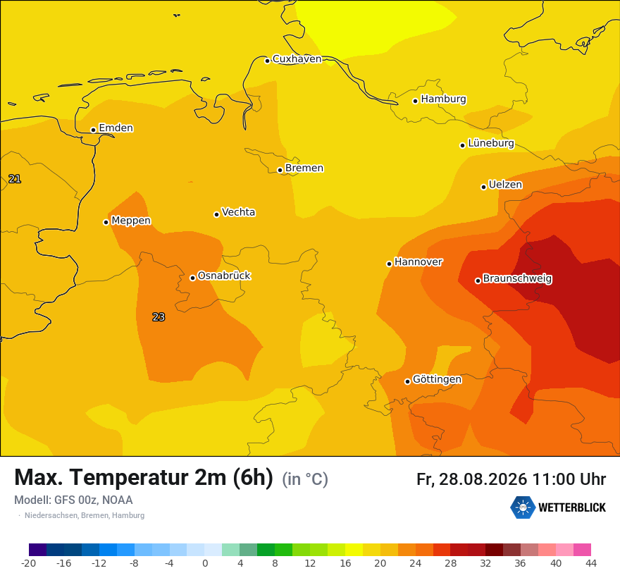 Modellkarte GFS – tmax6h – ni