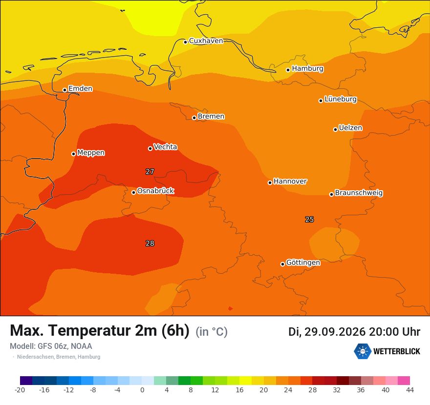 Modellkarte GFS – tmax6h – ni