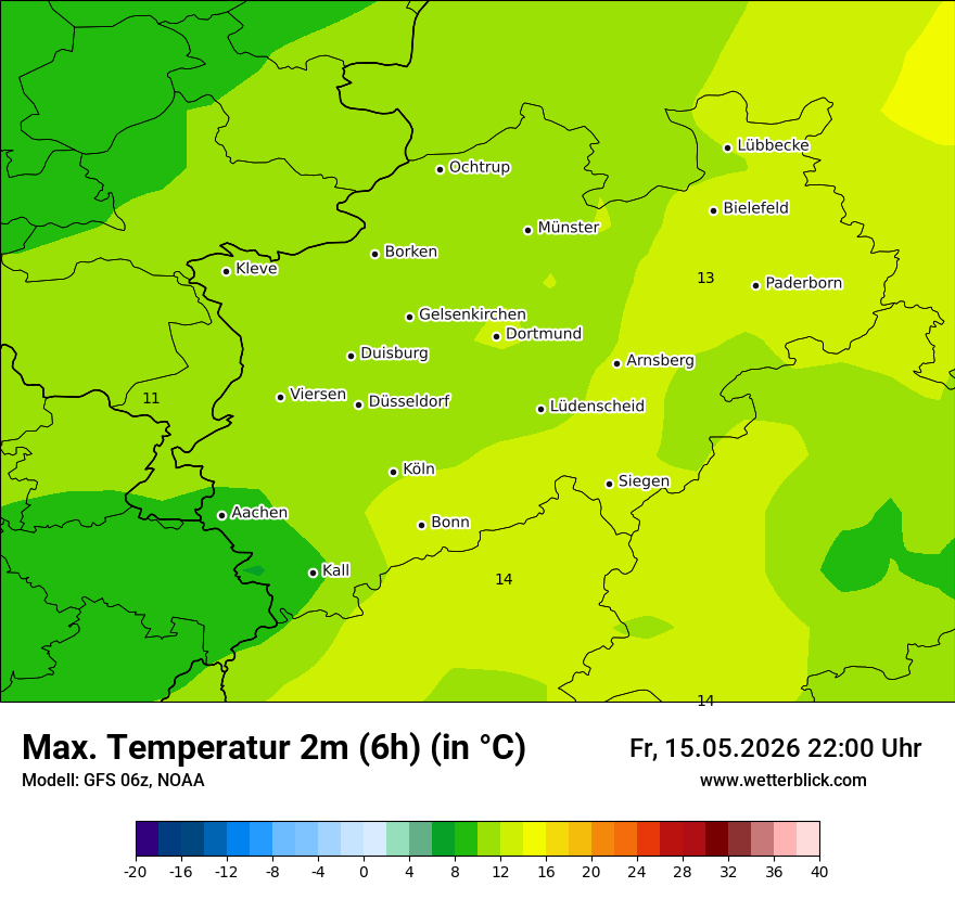 Modellkarte GFS – tmax6h – nrw