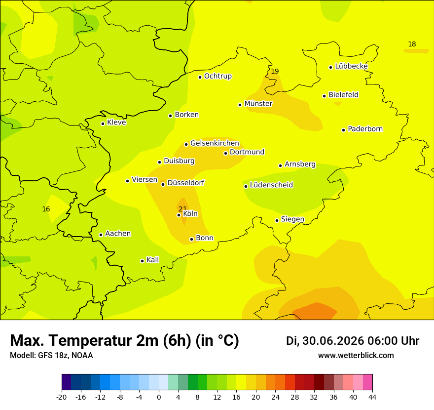 Modellkarte GFS – tmax6h – nrw