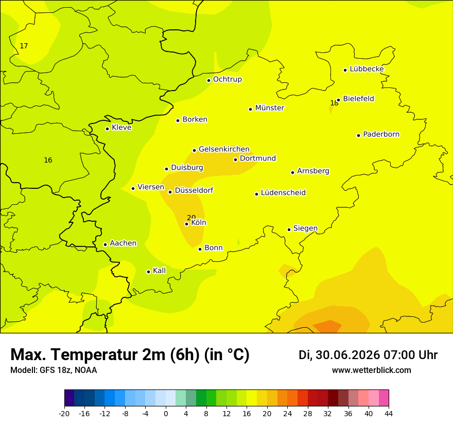 Modellkarte GFS – tmax6h – nrw