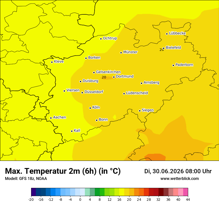 Modellkarte GFS – tmax6h – nrw