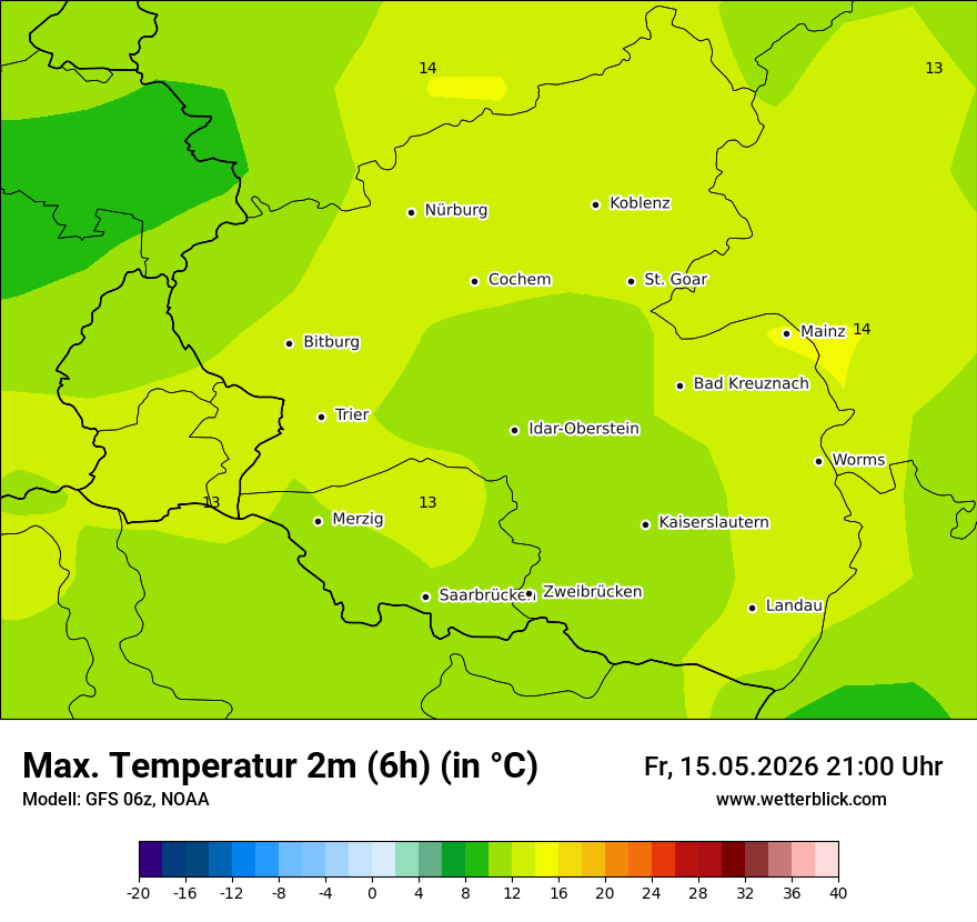 Modellkarte GFS – tmax6h – rp