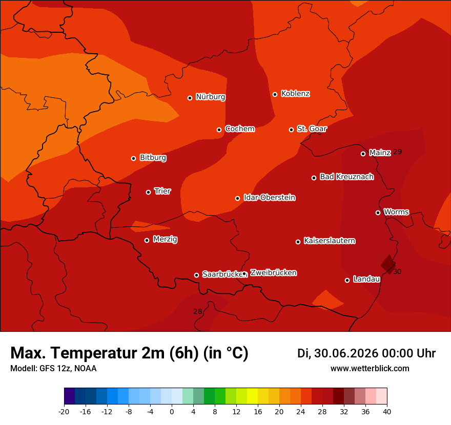 Modellkarte GFS – tmax6h – rp