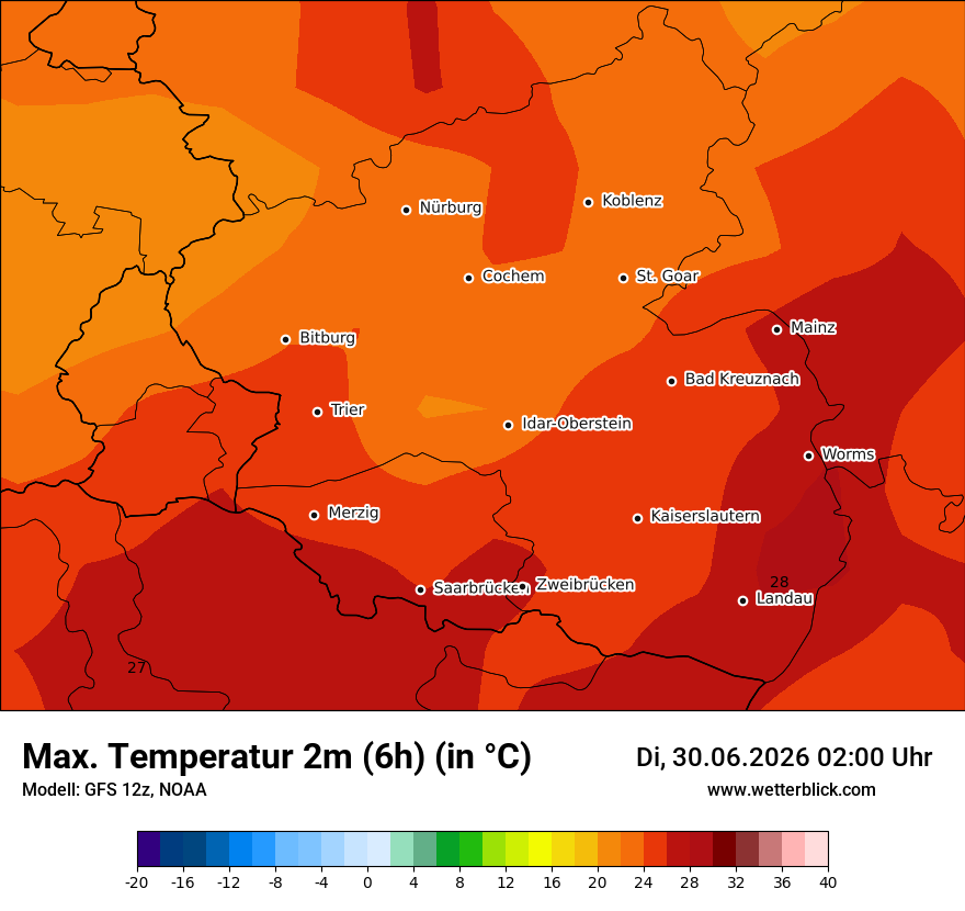 Modellkarte GFS – tmax6h – rp