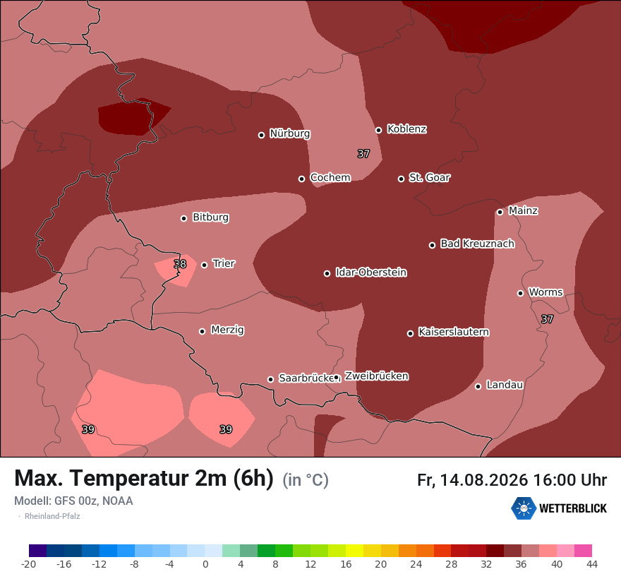 Modellkarte GFS – tmax6h – rp