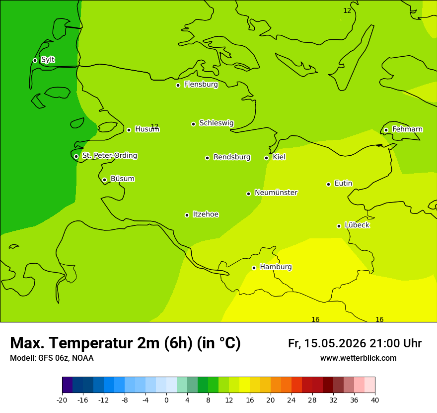 Modellkarte GFS – tmax6h – sh