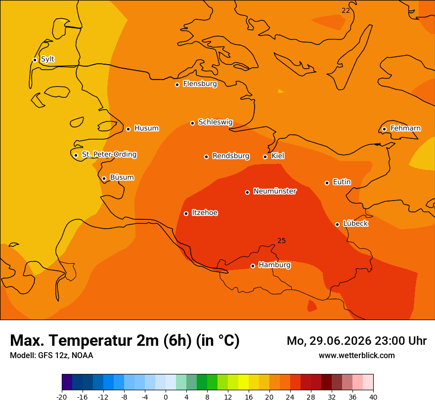 Modellkarte GFS – tmax6h – sh