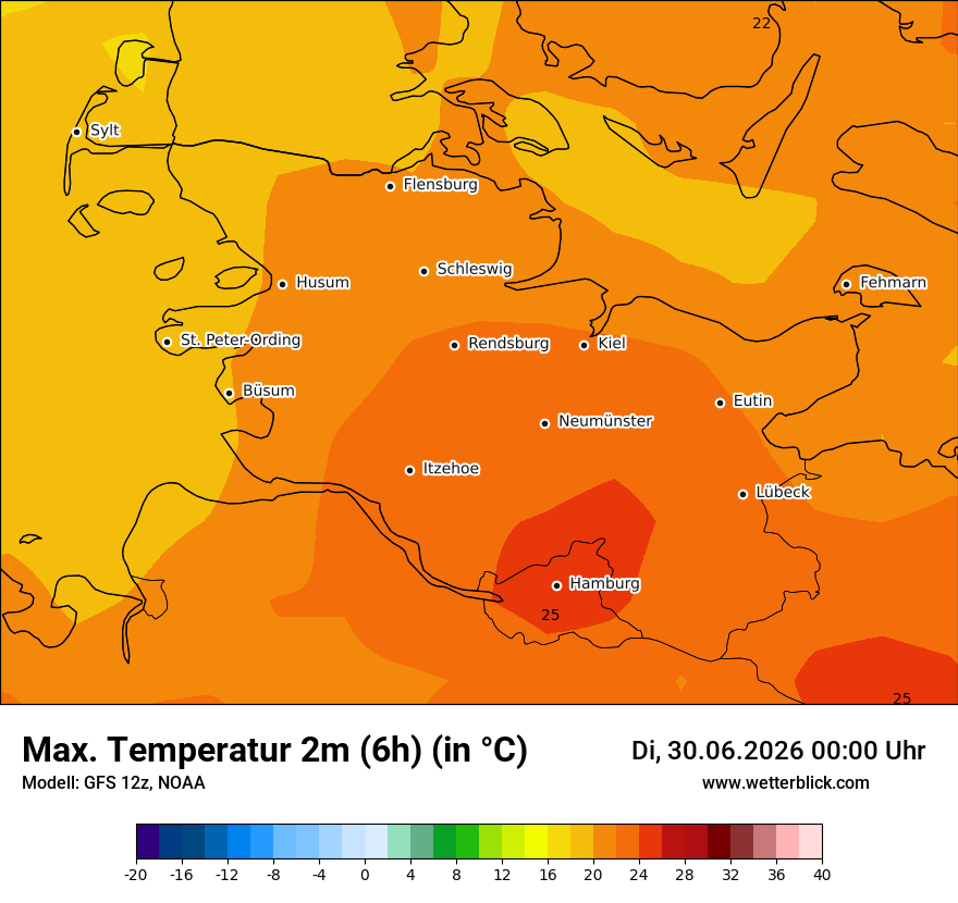 Modellkarte GFS – tmax6h – sh