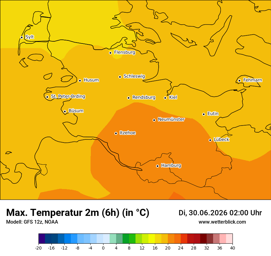 Modellkarte GFS – tmax6h – sh