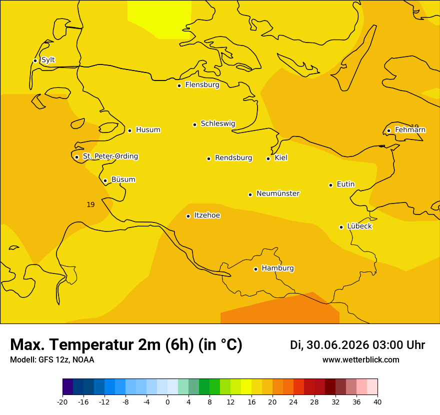 Modellkarte GFS – tmax6h – sh