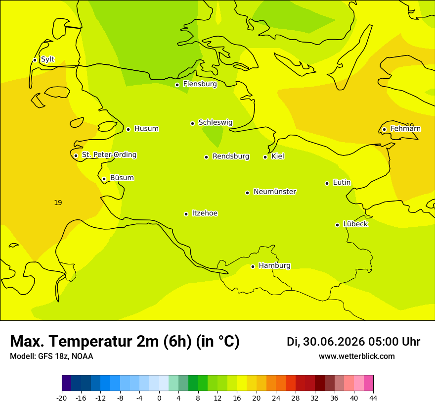 Modellkarte GFS – tmax6h – sh