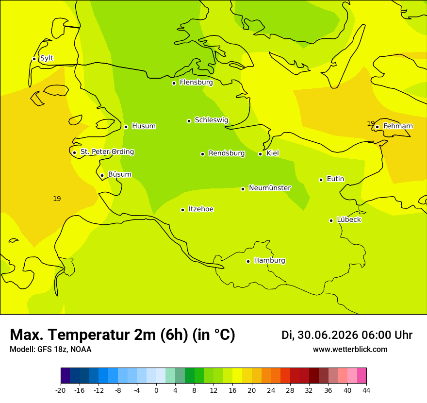 Modellkarte GFS – tmax6h – sh