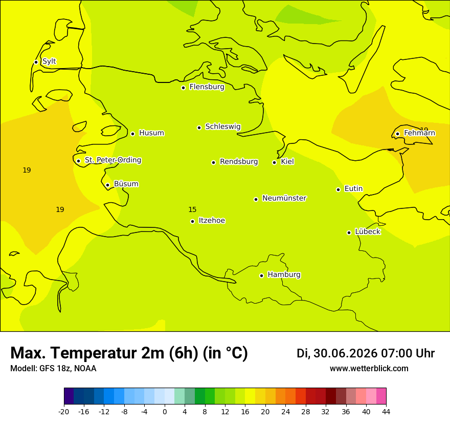 Modellkarte GFS – tmax6h – sh