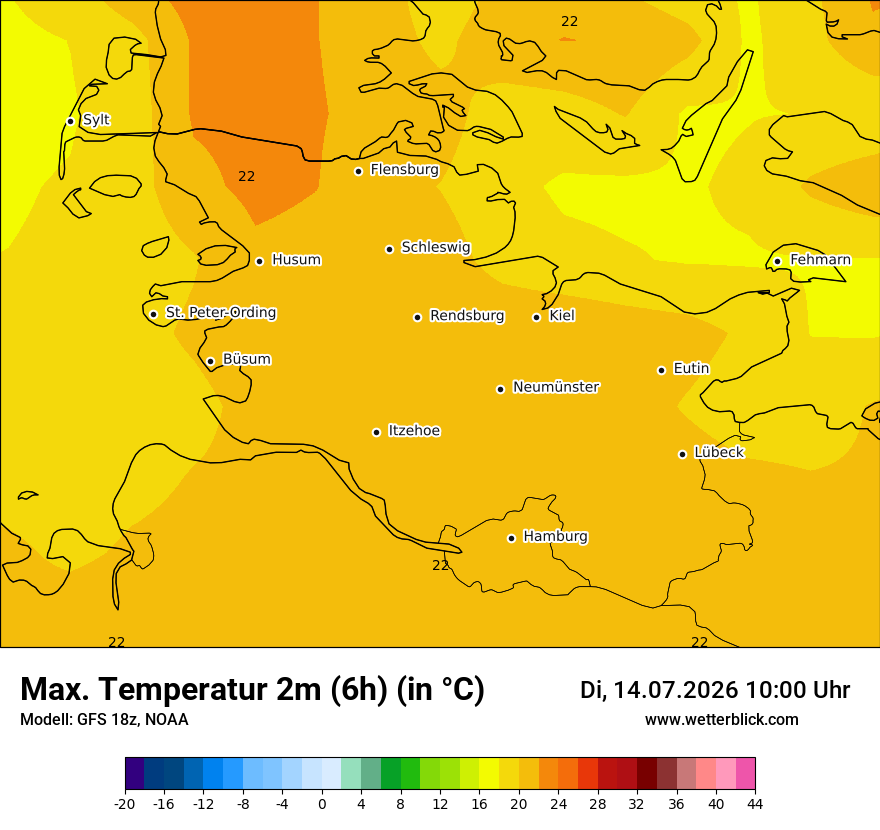Modellkarte GFS – tmax6h – sh