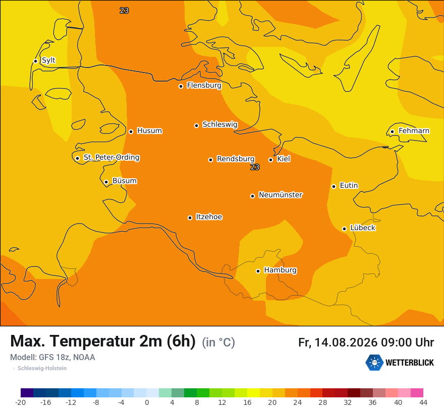 Modellkarte GFS – tmax6h – sh