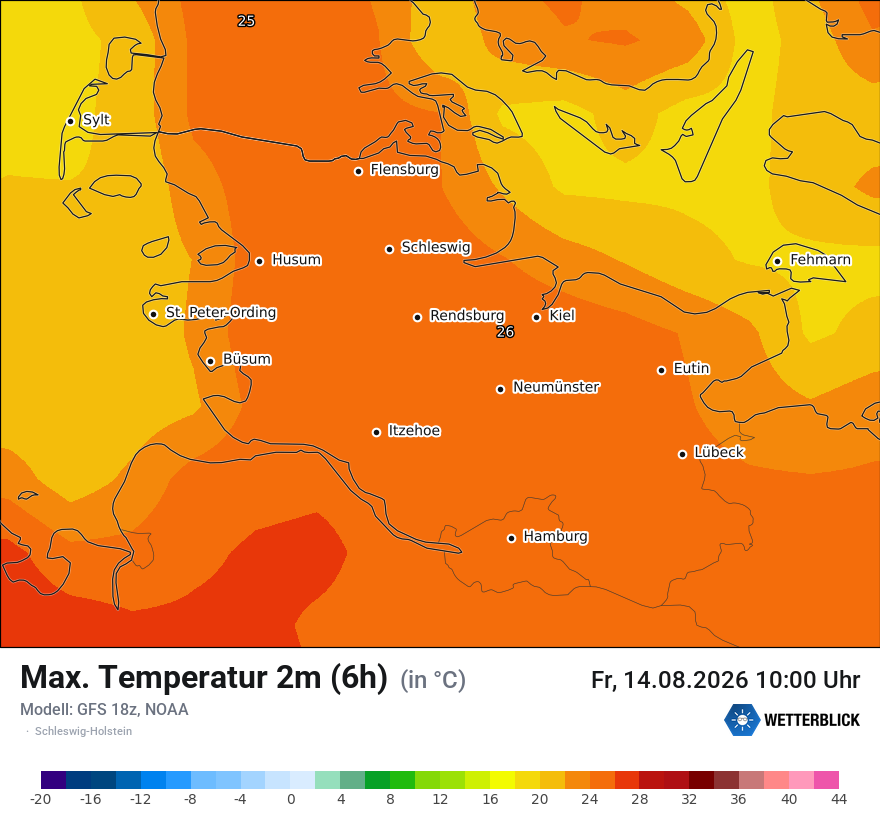 Modellkarte GFS – tmax6h – sh