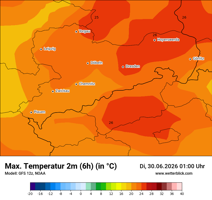 Modellkarte GFS – tmax6h – sn