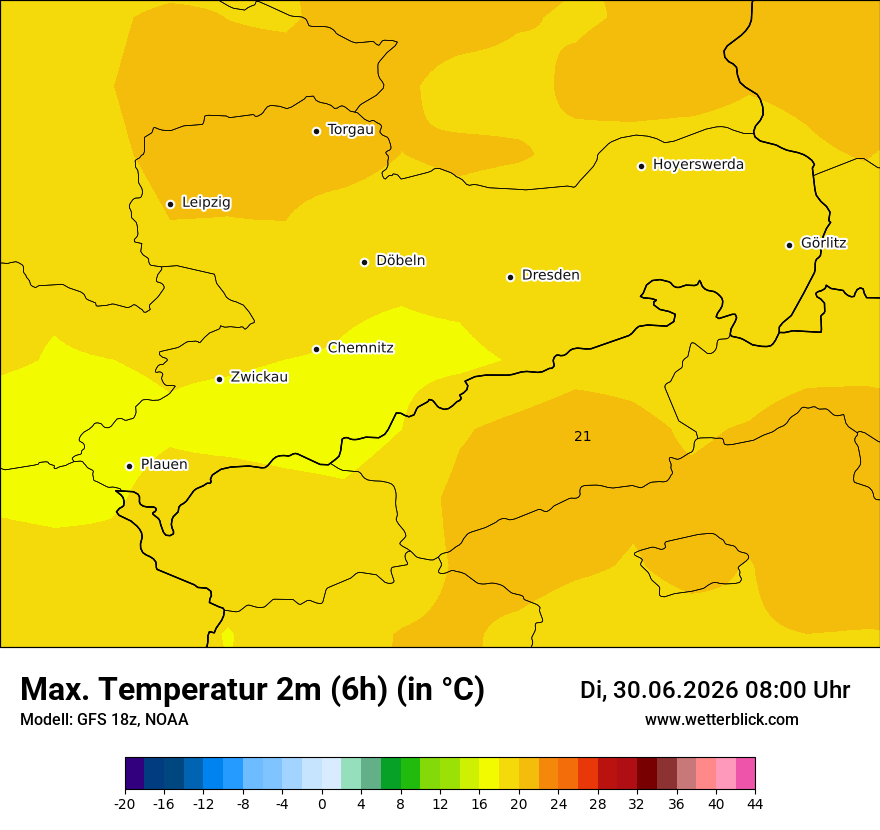 Modellkarte GFS – tmax6h – sn