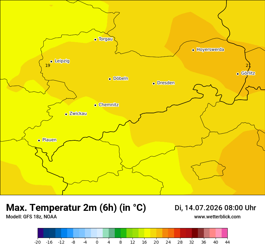 Modellkarte GFS – tmax6h – sn