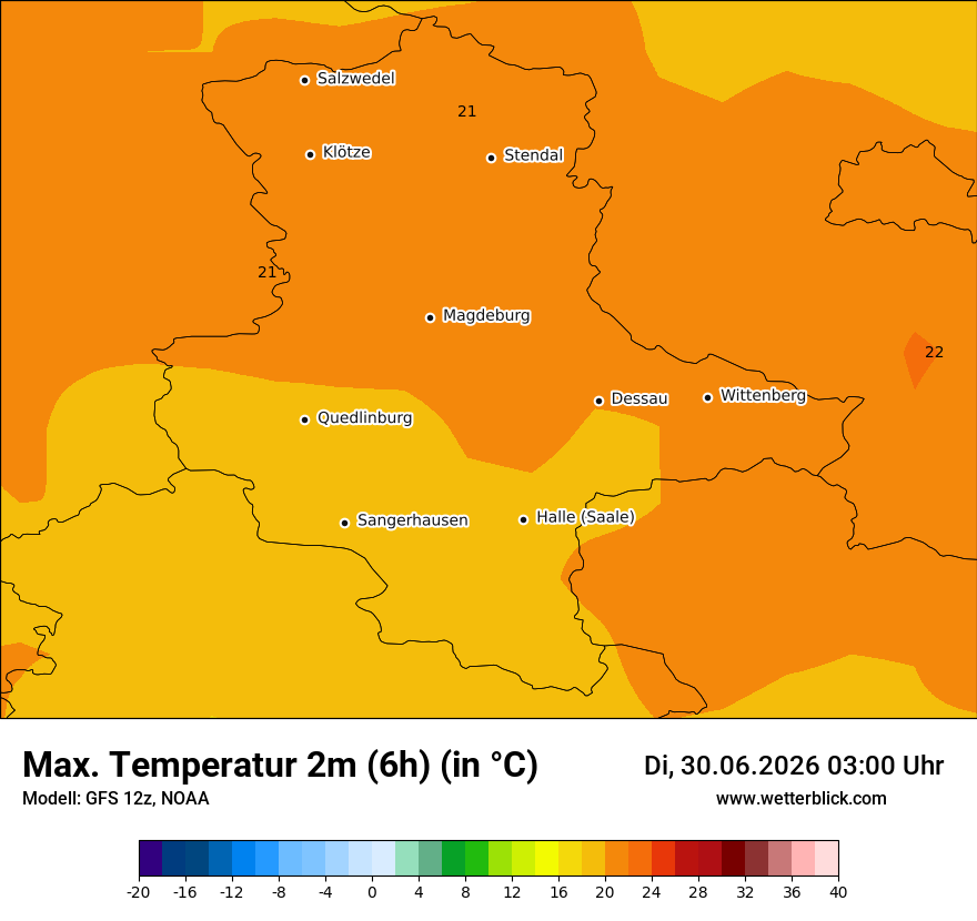 Modellkarte GFS – tmax6h – st