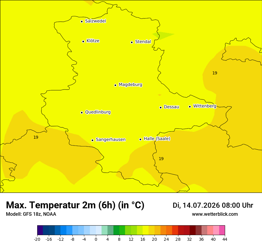 Modellkarte GFS – tmax6h – st