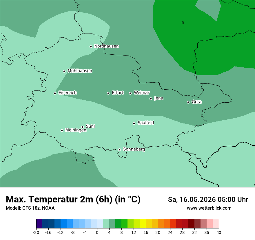 Modellkarte GFS – tmax6h – th