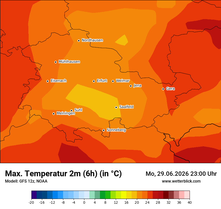 Modellkarte GFS – tmax6h – th