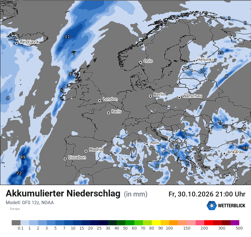 Modellkarte GFS – tot_prec – europa