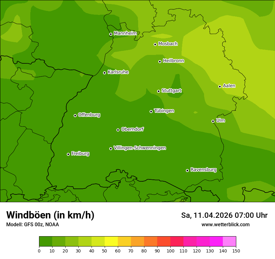 Modellkarte GFS – vmax – bw