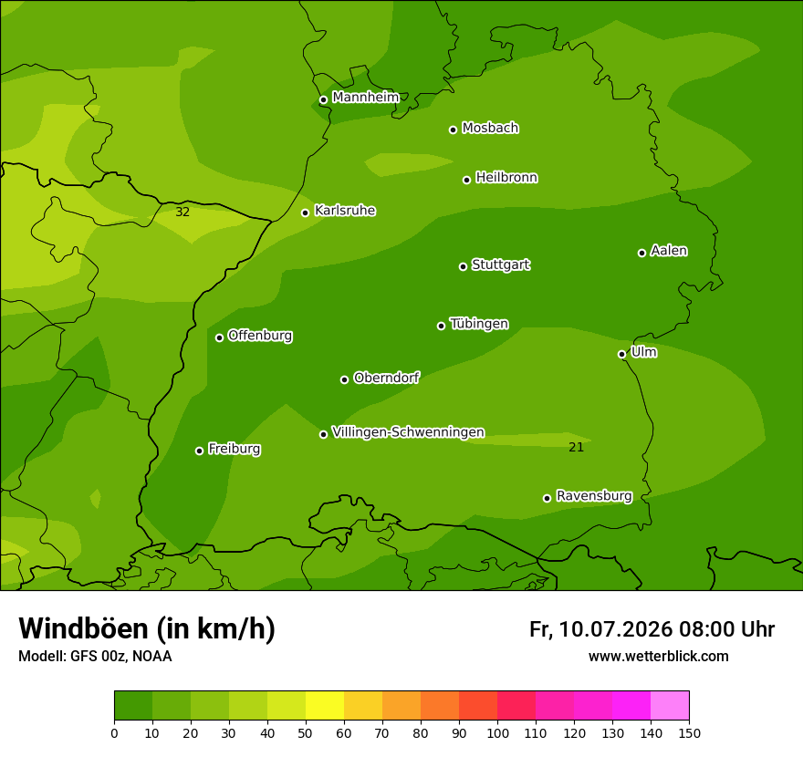 Modellkarte GFS – vmax – bw